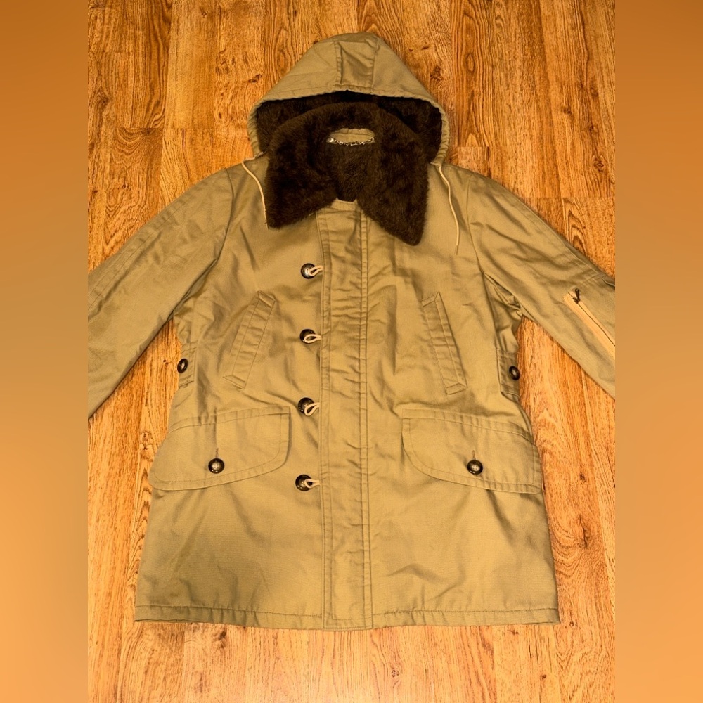 VTG 80s Austin Reed Great Western Canvas Winter Fur Lined Parka Coat Size 44 XL